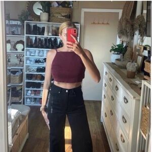 Pacsun L.A. Hearts maroon knit crop top with open back
